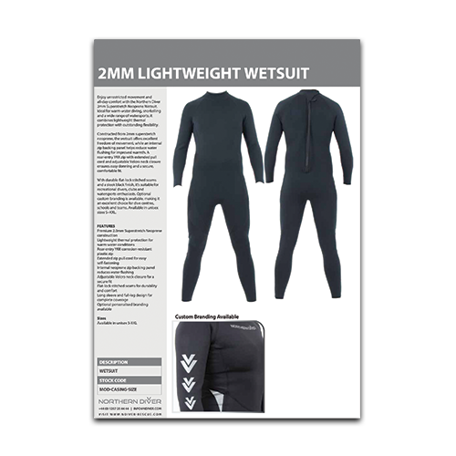 2mm Lightweight Wetsuit Datasheet